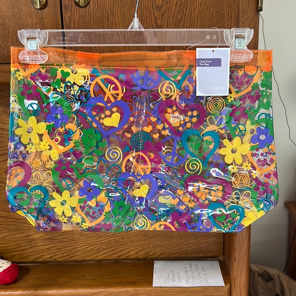 3 New Clear beach bags with love and peace designs New never use